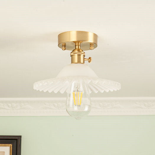 Ripplora Deckenleuchte | Vintage-Runddesign | Glas mit Wellenstruktur | Messing-Optik | Beleuchtung für Wohnzimmer