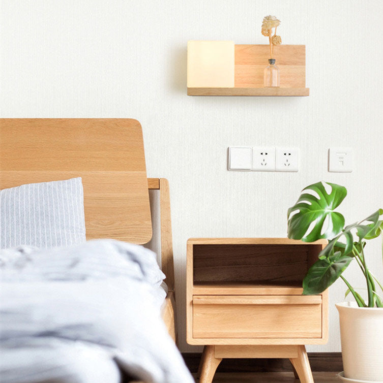 ZenSquare Wandlampe | Japanisches Minimalistisches Design | Holz & Glas | 1-Licht