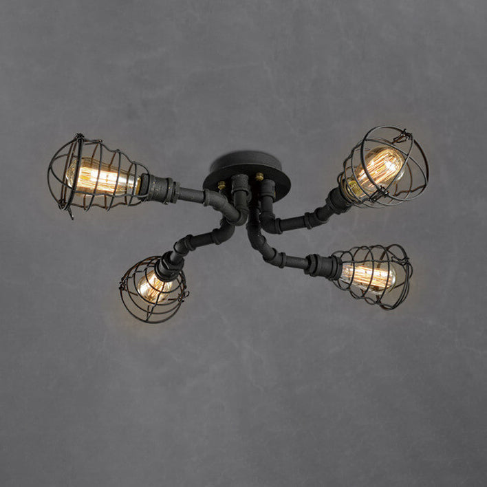 RustiBeam Industrielle Vintage Deckenleuchte | 4/6/8 Lichter | Wasserrohr-Design aus Eisen