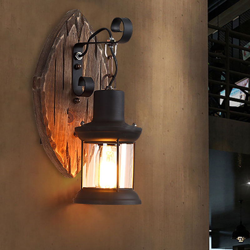 RustiLight Vintage Holz Wandlampe | Eisen-Schirm | Bauernhaus-Stil | Perfekt für Esszimmer