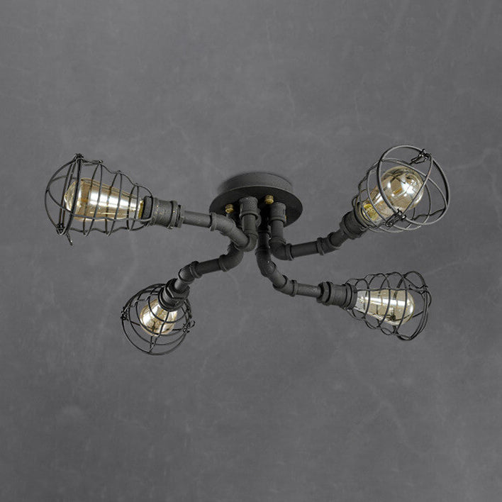 RustiBeam Industrielle Vintage Deckenleuchte | 4/6/8 Lichter | Wasserrohr-Design aus Eisen