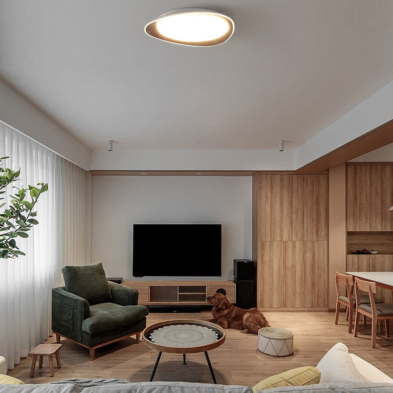 PebbleLuxe Minimalistische LED Deckenleuchte | Holzoptik | Flaches Design | Dimmbare Beleuchtung