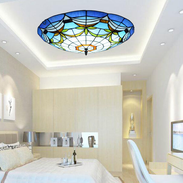 Tiffanique Runde Deckenleuchte | Europäisches Buntglasdesign | 3-Flammig | Verschiedene Muster | Stimmungsvolle Beleuchtung