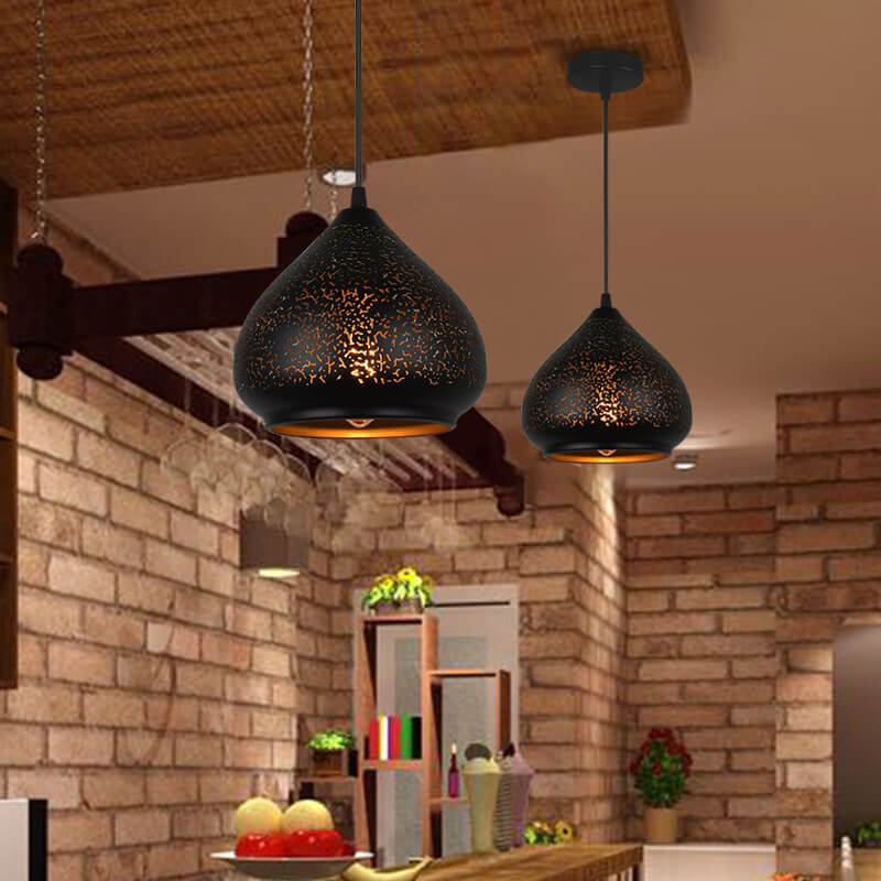 LumiÉclat Vintage Pendelleuchte | Metall mit Ätzdesign | Einflammige Hängelampe | Perfekt für Esszimmer & Küche