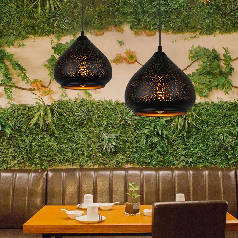 LumiÉclat Vintage Pendelleuchte | Metall mit Ätzdesign | Einflammige Hängelampe | Perfekt für Esszimmer & Küche