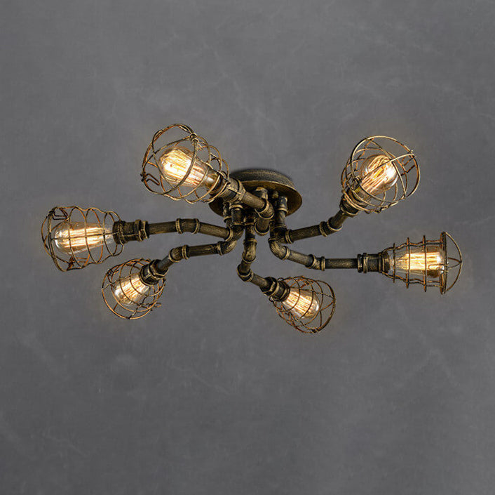 RustiBeam Industrielle Vintage Deckenleuchte | 4/6/8 Lichter | Wasserrohr-Design aus Eisen
