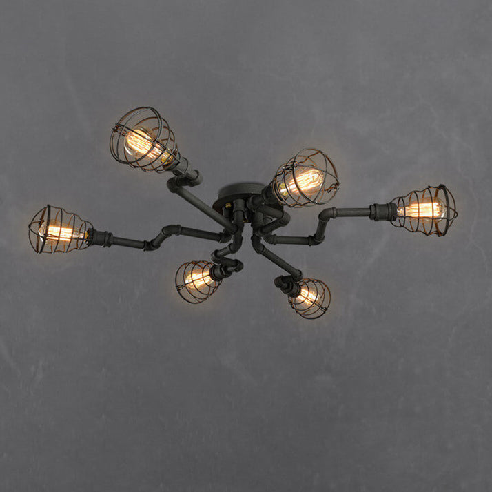 RustiBeam Industrielle Vintage Deckenleuchte | 4/6/8 Lichter | Wasserrohr-Design aus Eisen