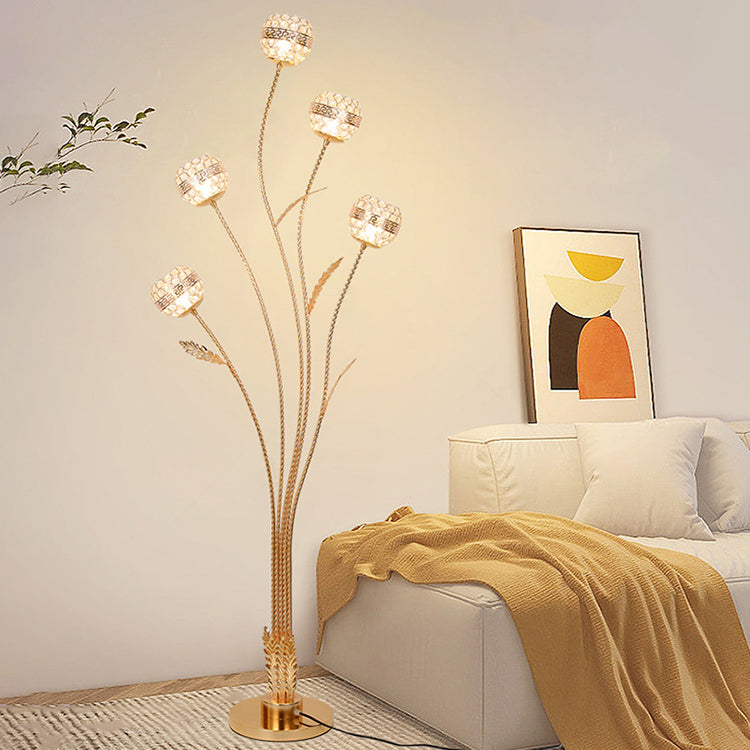 GlowLeaf Design Stehende Bodenleuchte | 5-Licht Lampe | Blatt- und Blumenmotiv | Wohnzimmer Luxusbeleuchtung