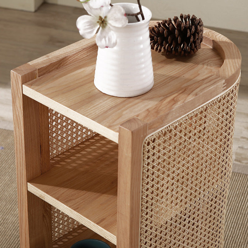 ZenovaSphere Halb-Oval Nachttisch | Holz & Rattan Design | 3 Ebenen | Stauraumwunder für Schlafzimmer