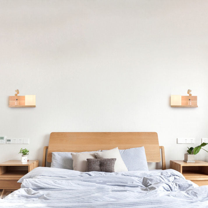 ZenSquare Wandlampe | Japanisches Minimalistisches Design | Holz & Glas | 1-Licht