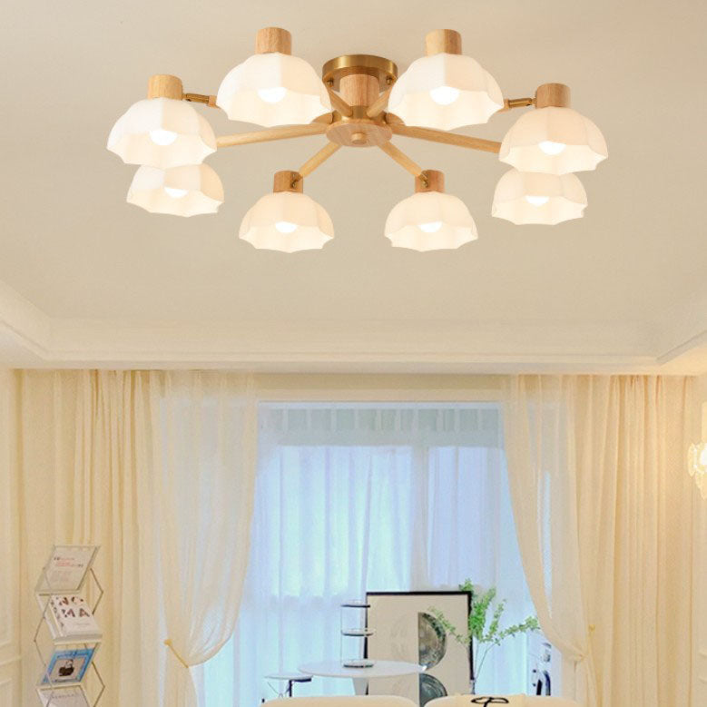 TranquiLight Wabi-Sabi Deckenleuchte | Minimalistisches Design | Holz & Glas | 3/6/8-Licht Lampe