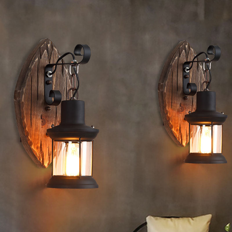 RustiLight Vintage Holz Wandlampe | Eisen-Schirm | Bauernhaus-Stil | Perfekt für Esszimmer