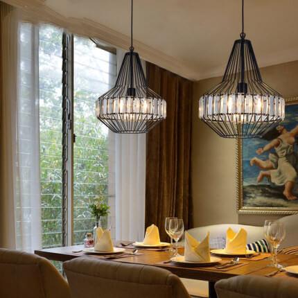 CageLuxe Vintage Pendelleuchte | Geometrisches Vogelkäfig-Design | 1-flammige Hängelampe aus Schmiedeeisen