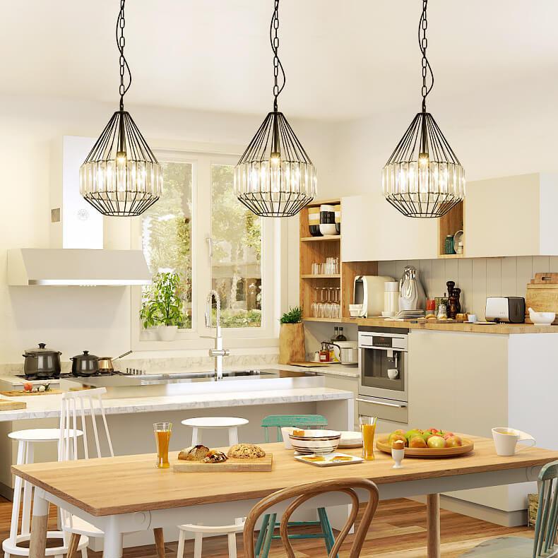 CageLuxe Vintage Pendelleuchte | Geometrisches Vogelkäfig-Design | 1-flammige Hängelampe aus Schmiedeeisen