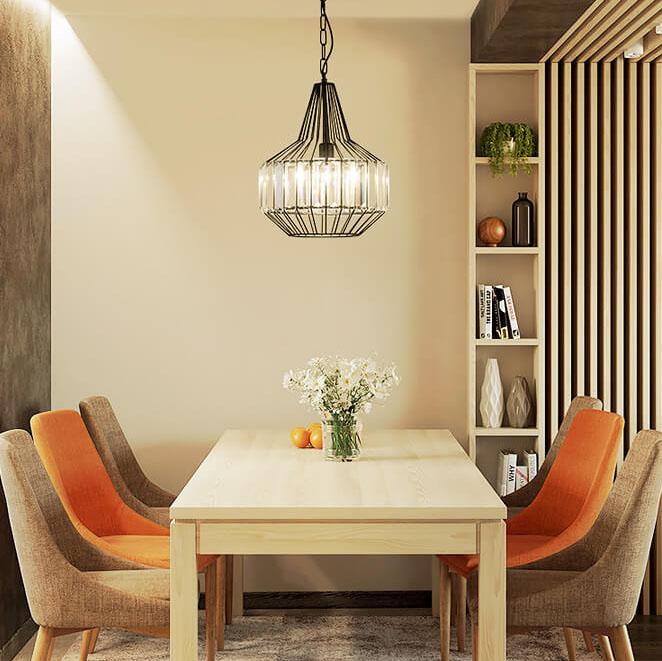 CageLuxe Vintage Pendelleuchte | Geometrisches Vogelkäfig-Design | 1-flammige Hängelampe aus Schmiedeeisen