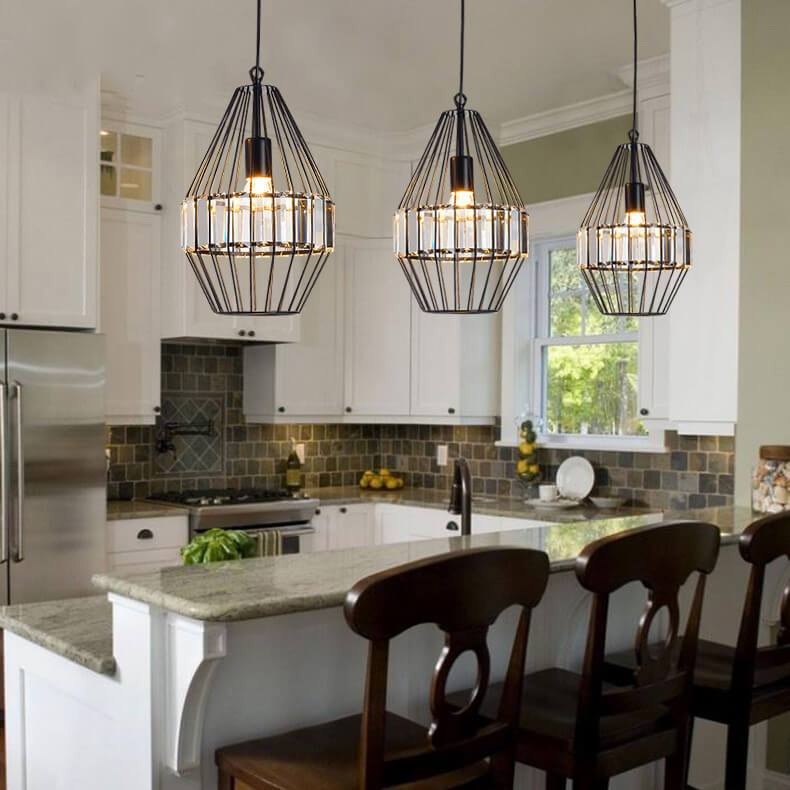 CageLuxe Vintage Pendelleuchte | Geometrisches Vogelkäfig-Design | 1-flammige Hängelampe aus Schmiedeeisen