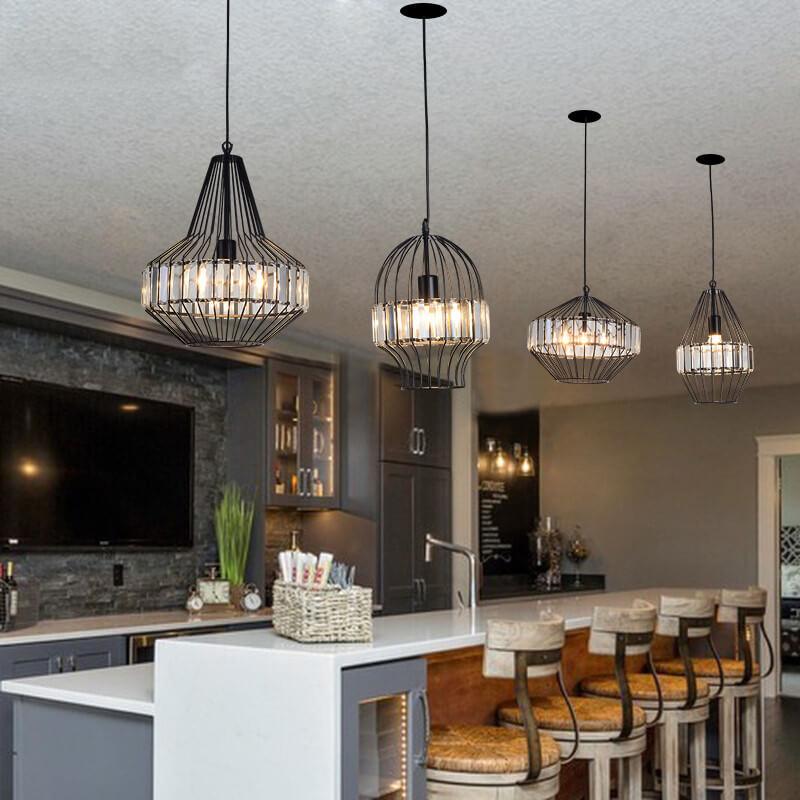 CageLuxe Vintage Pendelleuchte | Geometrisches Vogelkäfig-Design | 1-flammige Hängelampe aus Schmiedeeisen