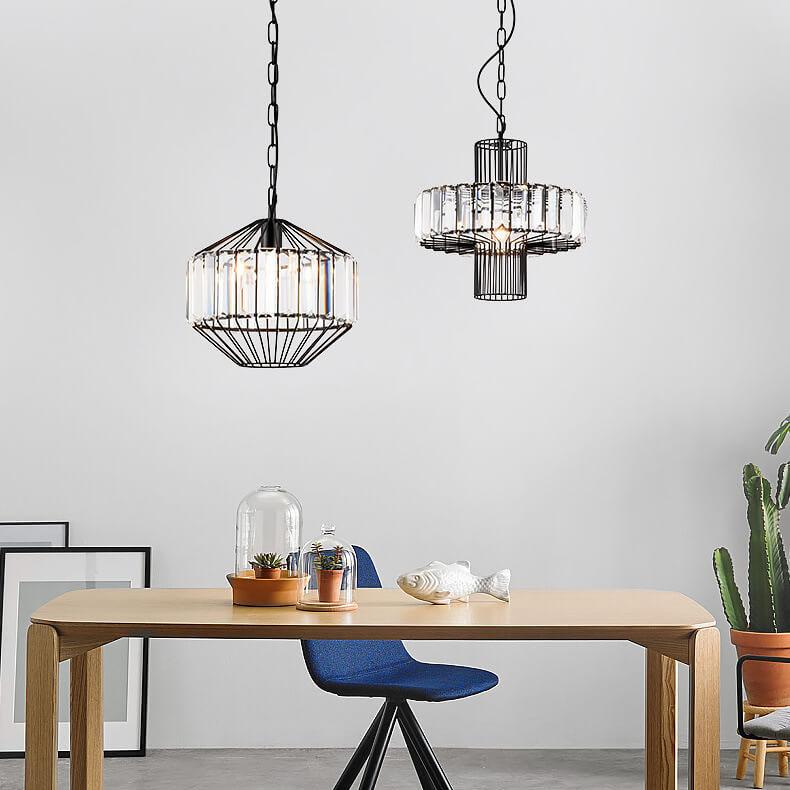 CageLuxe Vintage Pendelleuchte | Geometrisches Vogelkäfig-Design | 1-flammige Hängelampe aus Schmiedeeisen