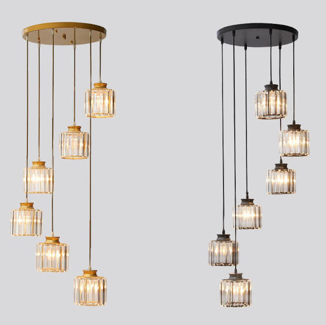 CrystalCove Moderne Treppenleuchte | Prismen-Kristall Kronleuchter | 6- und 9-flammig | Luxus-Design | Schwarz oder Gold