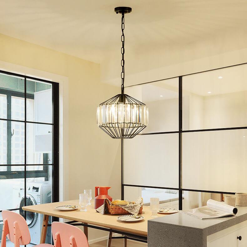 CageLuxe Vintage Pendelleuchte | Geometrisches Vogelkäfig-Design | 1-flammige Hängelampe aus Schmiedeeisen