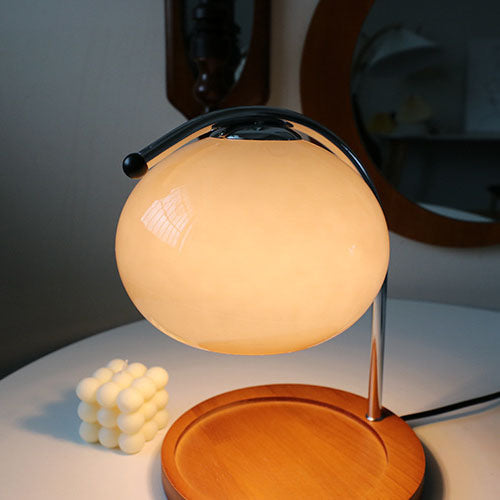 Melva Vintage Glasdom-Lampe mit Holzsockel | Schmelzendes Wachs | Dimmer | Stimmungslicht | Deko für Zuhause