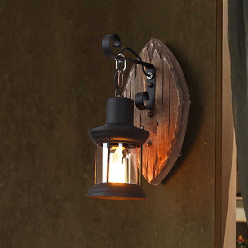 RustiLight Vintage Holz Wandlampe | Eisen-Schirm | Bauernhaus-Stil | Perfekt für Esszimmer