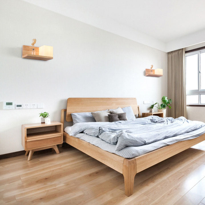 ZenSquare Wandlampe | Japanisches Minimalistisches Design | Holz & Glas | 1-Licht