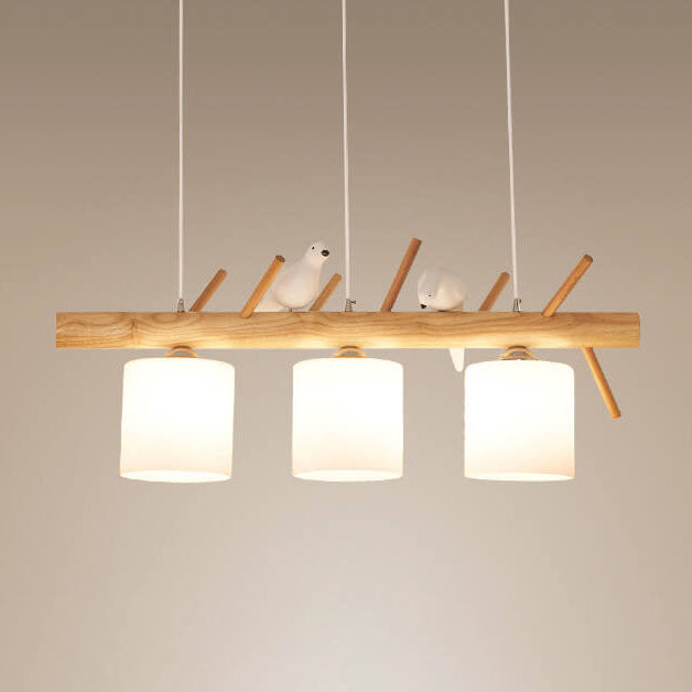 AviLume Nordic Kronleuchter | Minimalistisches Holzdesign | Zylinder mit Vogel-Dekor | 2-3 Licht Pendelleuchte