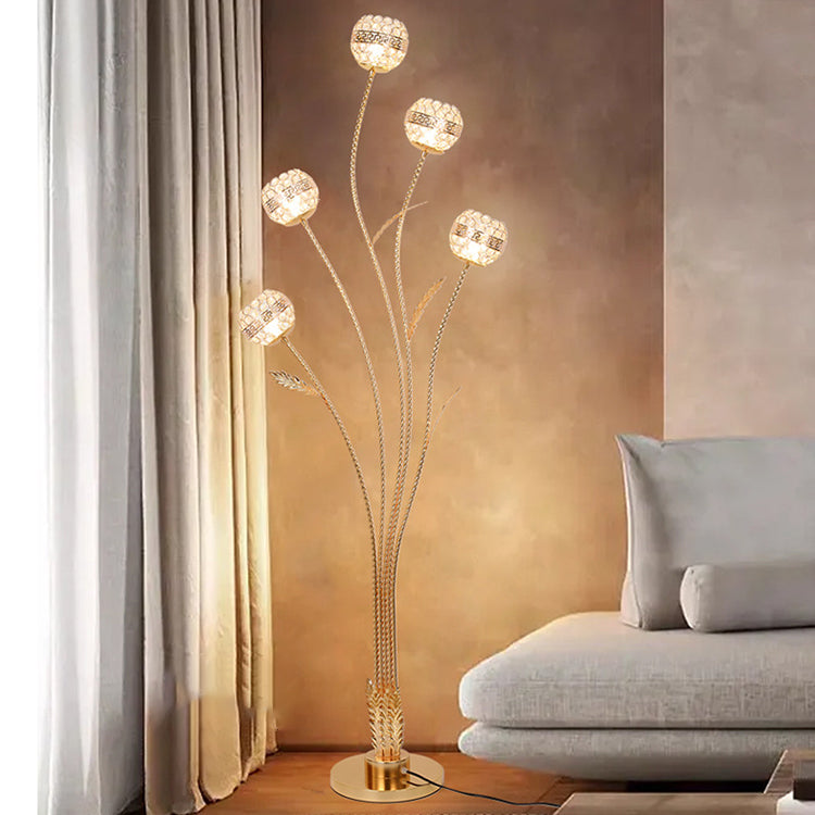 GlowLeaf Design Stehende Bodenleuchte | 5-Licht Lampe | Blatt- und Blumenmotiv | Wohnzimmer Luxusbeleuchtung