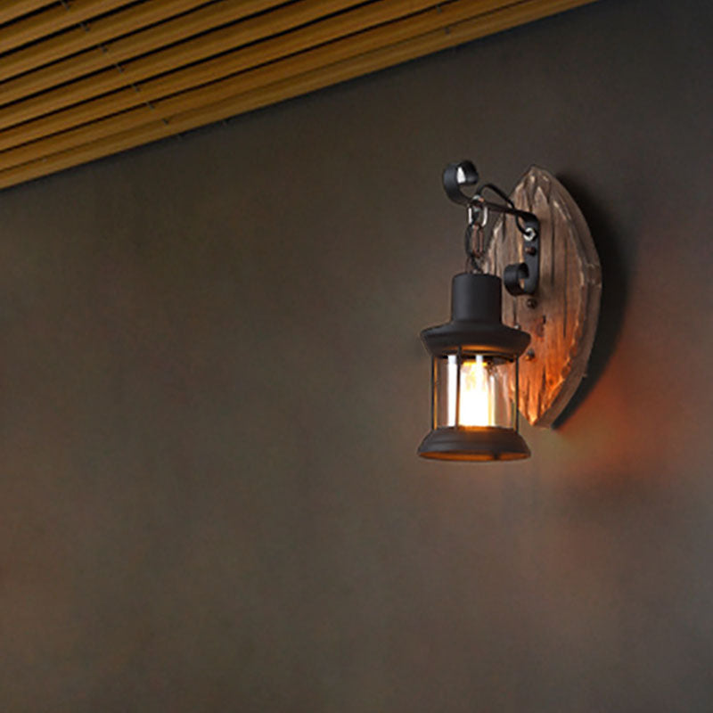 RustiLight Vintage Holz Wandlampe | Eisen-Schirm | Bauernhaus-Stil | Perfekt für Esszimmer