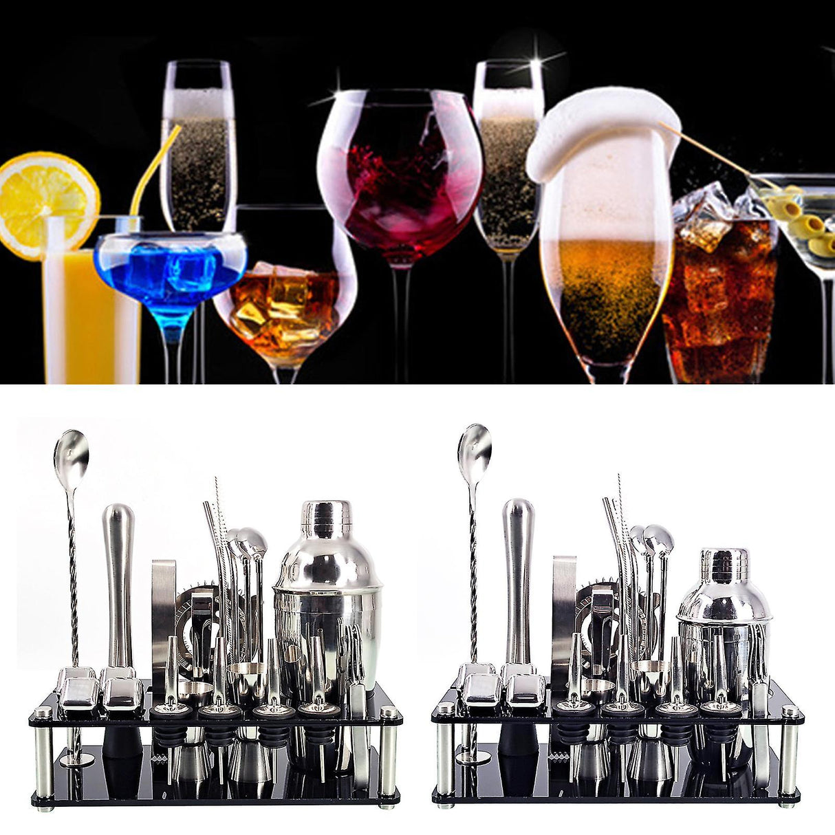 MixMaster 23-teiliges Barkeeper Kit | Edelstahl Cocktail Shaker Set | Professionelles Bar Zubehör mit Ständer