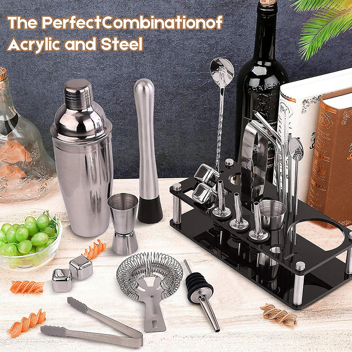 MixMaster 23-teiliges Barkeeper Kit | Edelstahl Cocktail Shaker Set | Professionelles Bar Zubehör mit Ständer