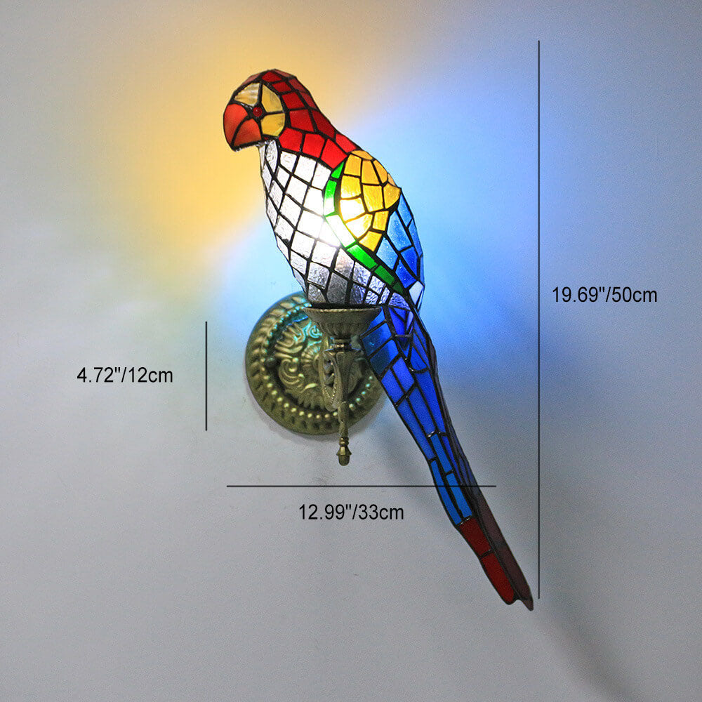 ParrotGlow Tiffany Wandlampe | Vintage Design | Buntglas & Papagei-Optik | 1-flammig