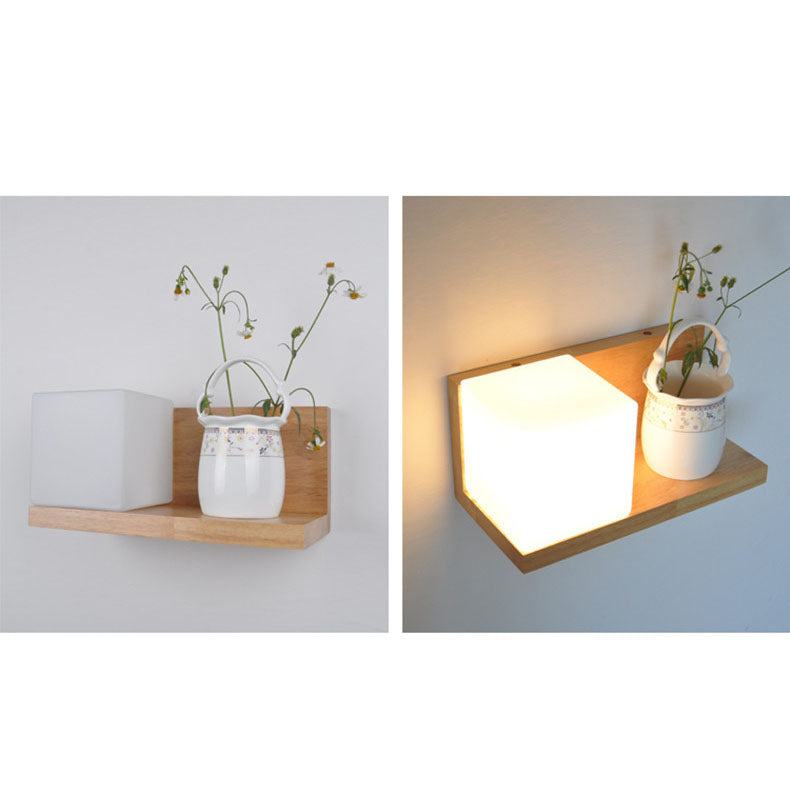 ZenSquare Wandlampe | Japanisches Minimalistisches Design | Holz & Glas | 1-Licht