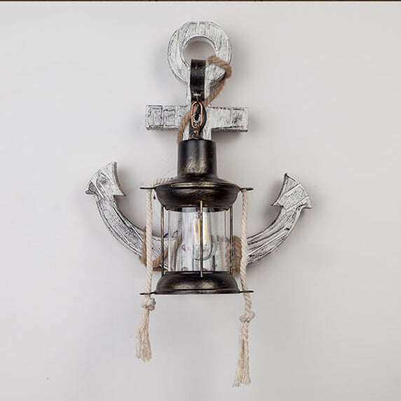 Nautica Vintage Anker Wandleuchte | Industrieller Stil | Solides Holz | Einflammige Lampe | Dekorative Beleuchtung für Zuhause