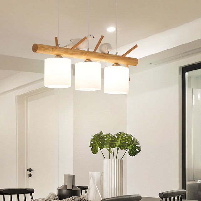 AviLume Nordic Kronleuchter | Minimalistisches Holzdesign | Zylinder mit Vogel-Dekor | 2-3 Licht Pendelleuchte
