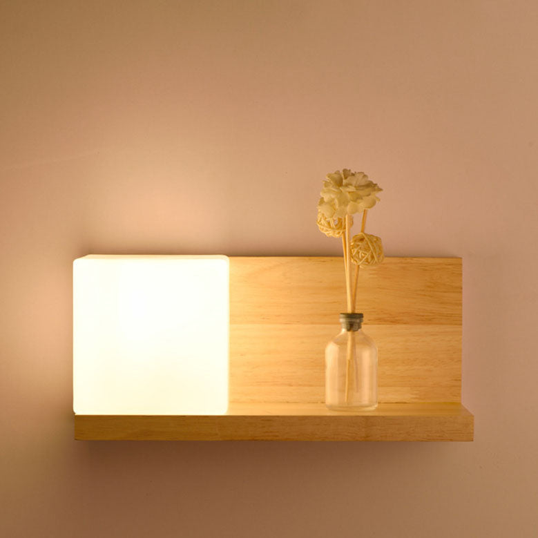 ZenSquare Wandlampe | Japanisches Minimalistisches Design | Holz & Glas | 1-Licht