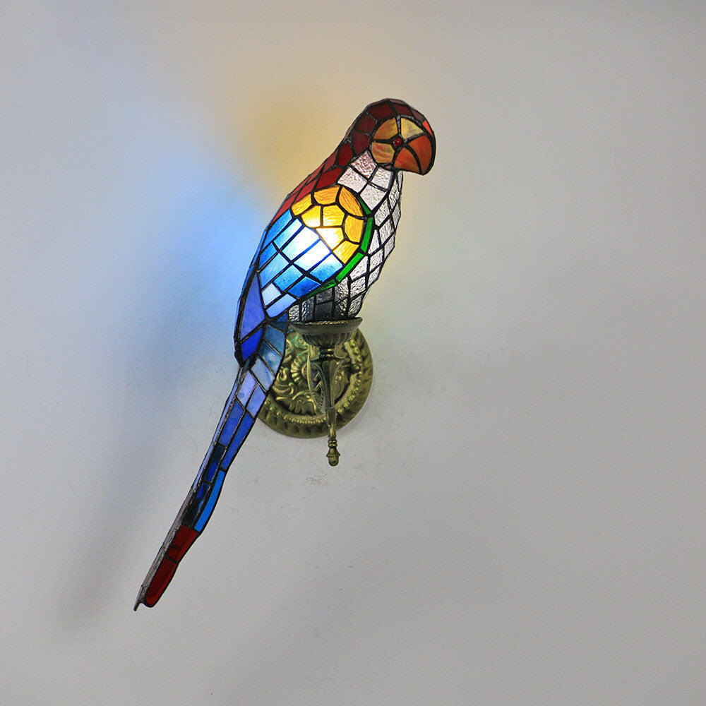 ParrotGlow Tiffany Wandlampe | Vintage Design | Buntglas & Papagei-Optik | 1-flammig