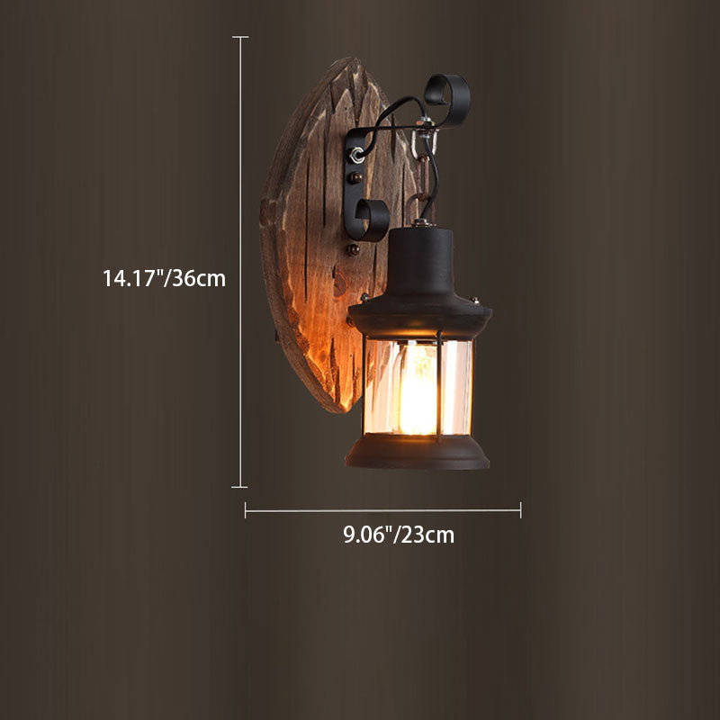 RustiLight Vintage Holz Wandlampe | Eisen-Schirm | Bauernhaus-Stil | Perfekt für Esszimmer