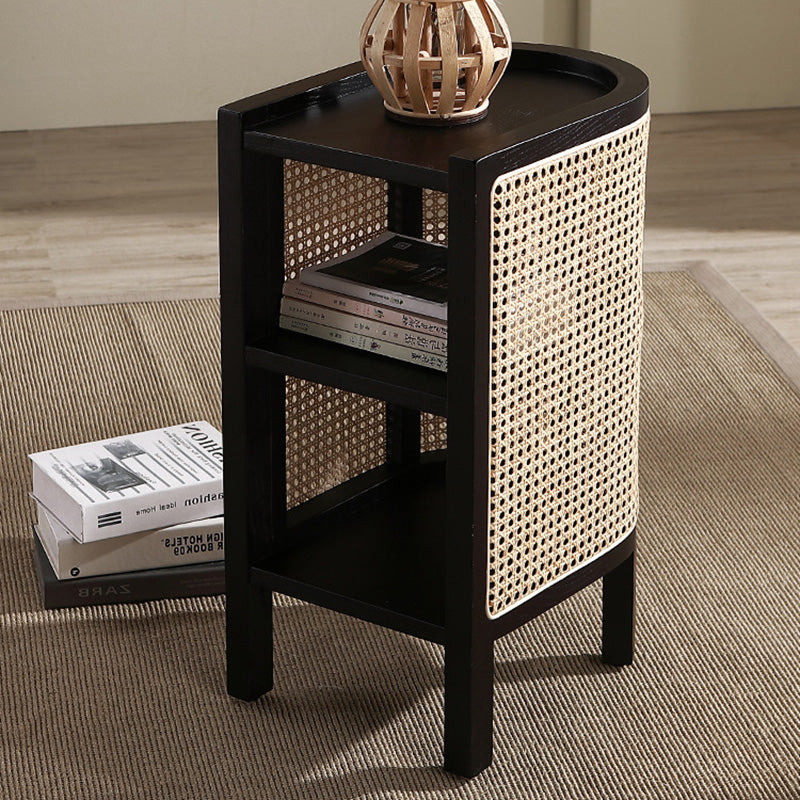 ZenovaSphere Halb-Oval Nachttisch | Holz & Rattan Design | 3 Ebenen | Stauraumwunder für Schlafzimmer