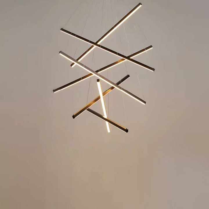GeoLuma Nordic LED Kronleuchter | Geometrisches Linien-Design aus Eisen & Aluminium | 3-9 Flammen | Modern & Energieeffizient