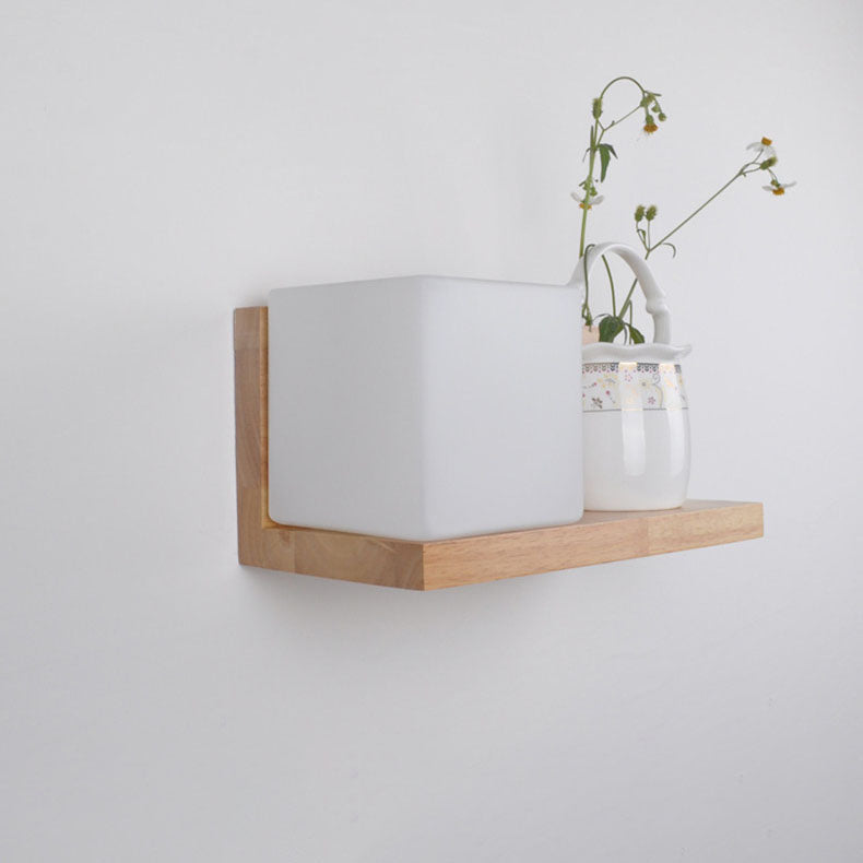 ZenSquare Wandlampe | Japanisches Minimalistisches Design | Holz & Glas | 1-Licht