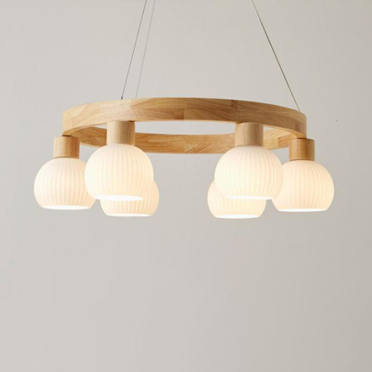 ZenLustre Japanisches Design Kronleuchter | Holzring & Glas | 3/6/9 Flammen | Modern & Stilvoll