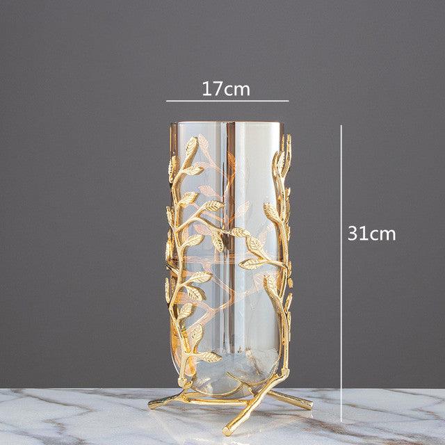 GoldenAura Blättervase | Goldene Deko-Vase | Handgefertigte Keramikvase | Elegantes Wohnaccessoire