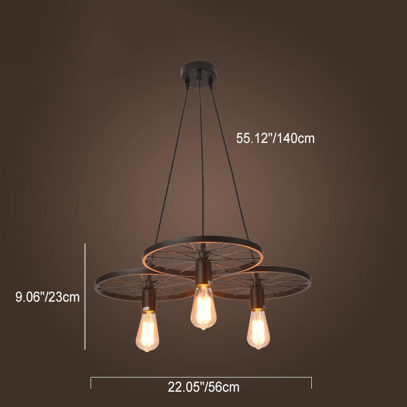 Rustiron Kronleuchter | Industrielles Design mit Eisenrädern | 1/3/6-flammig | Loft- und Wohnraum-Beleuchtung