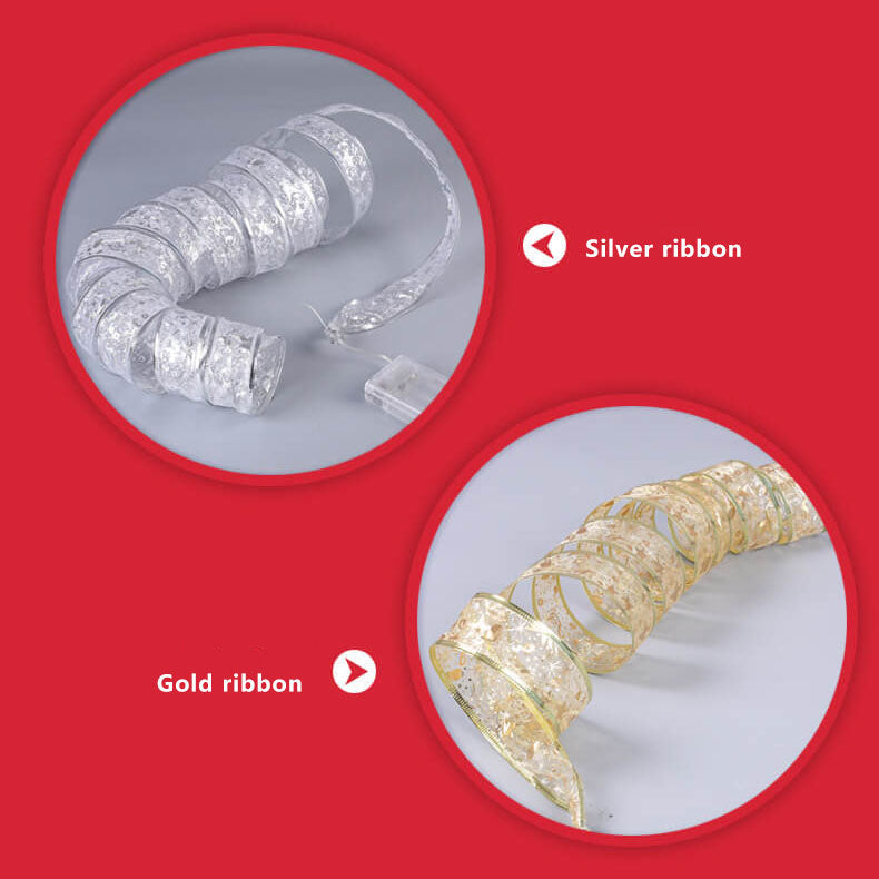 RibbonLustre LED Lichterkette | Weihnachtsbaum-Deko | Geschenkband-Design | Farbige & Warmweiße Beleuchtung