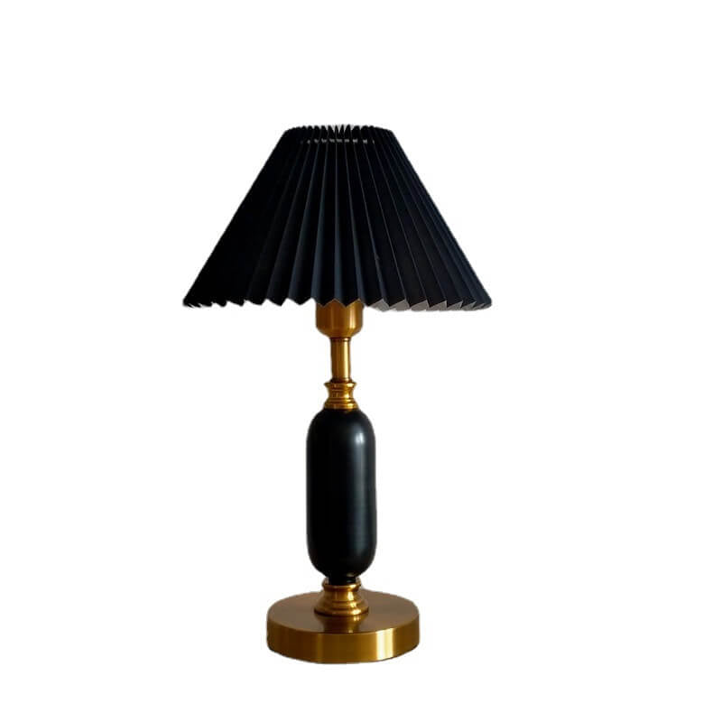 LumoRetro Vintage Design LED Tischlampe | Retro Faltenschirm | Kolonnenbasis | Stimmungslicht | Dekolampe für Zuhause