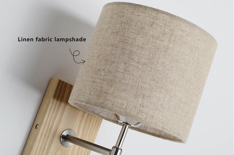 WoodenGlow Wandlampe | Moderner Stoffschirm & Holzsockel | Elegante Wandbeleuchtung | Verschiedene Optionen
