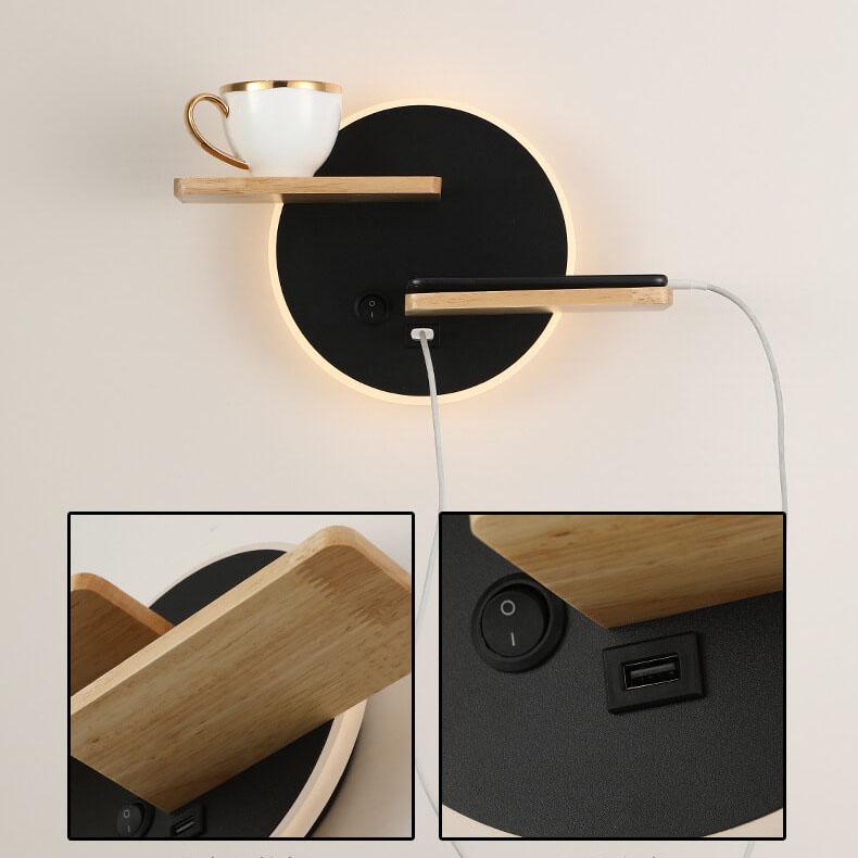 Nordic Creative Flat Round 1-Light LED Wall Sconce Lamp With USB Port And Switch