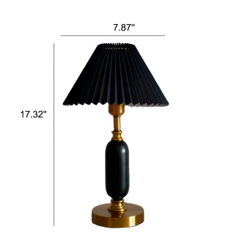 LumoRetro Vintage Design LED Tischlampe | Retro Faltenschirm | Kolonnenbasis | Stimmungslicht | Dekolampe für Zuhause